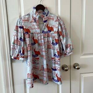 Clemson University print shirt sleeved ruffle neck women’s blouse size L